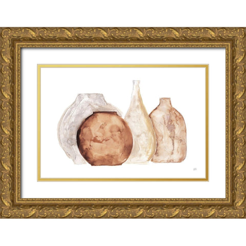Earthy Neutral Vases IV Gold Ornate Wood Framed Art Print with Double Matting by Paschke, Chris
