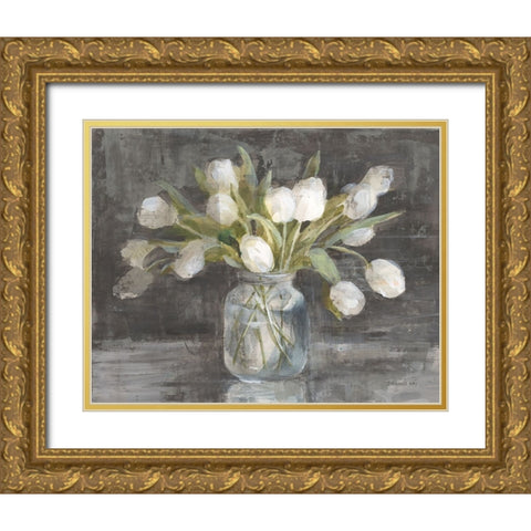 April Tulips Gold Ornate Wood Framed Art Print with Double Matting by Nai, Danhui