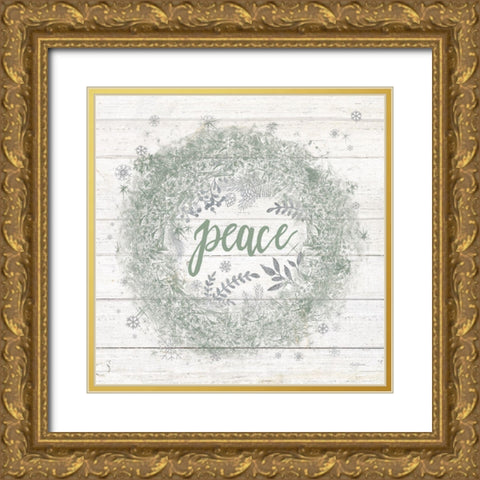 Frosty Peace Sage Silver Gold Ornate Wood Framed Art Print with Double Matting by Urban, Mary