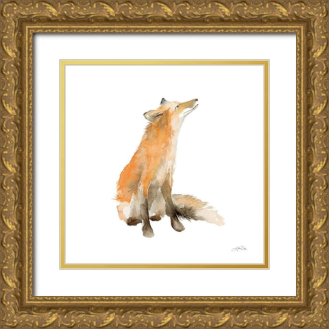 Dreaming Fox on White Gold Ornate Wood Framed Art Print with Double Matting by Pete, Katrina