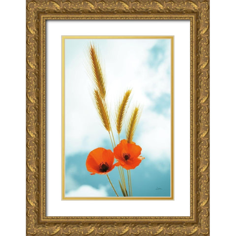 Wild Poppies Gold Ornate Wood Framed Art Print with Double Matting by Aledanda