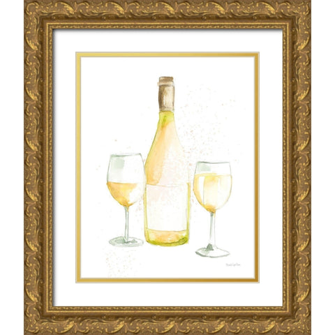 Pop the Cork II White Wine Gold Ornate Wood Framed Art Print with Double Matting by Charro, Mercedes Lopez