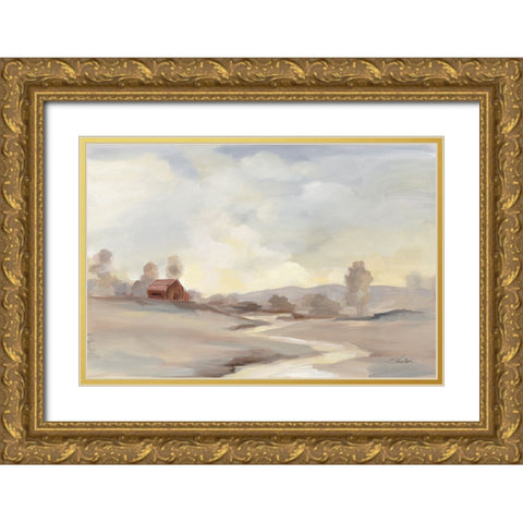Monochromatic Farm View Gold Ornate Wood Framed Art Print with Double Matting by Vassileva, Silvia