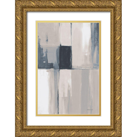 Overlay II Blue Gold Ornate Wood Framed Art Print with Double Matting by Nai, Danhui