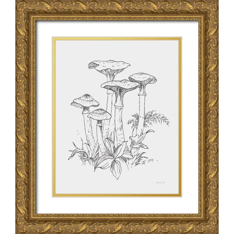 Natures Sketchbook I Bold Light Gray Gold Ornate Wood Framed Art Print with Double Matting by Nai, Danhui
