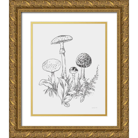 Natures Sketchbook II Bold Light Gray Gold Ornate Wood Framed Art Print with Double Matting by Nai, Danhui