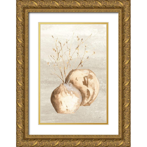 Neutral Vase Branch Gold Ornate Wood Framed Art Print with Double Matting by Paschke, Chris