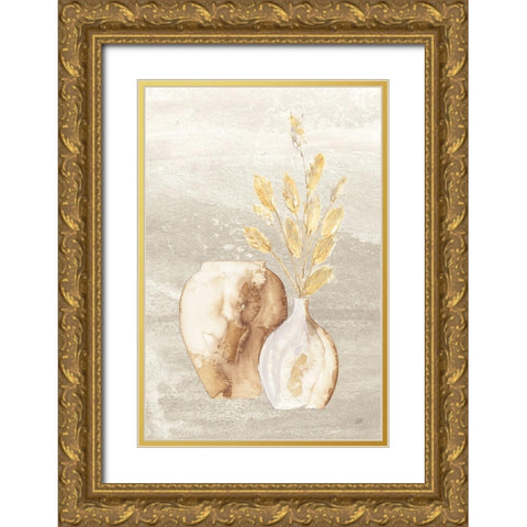 Neutral Vase Bunny Tail Gold Ornate Wood Framed Art Print with Double Matting by Paschke, Chris
