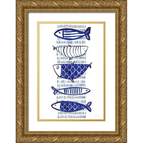 Blue Fish II Gold Ornate Wood Framed Art Print with Double Matting by Charro, Mercedes Lopez