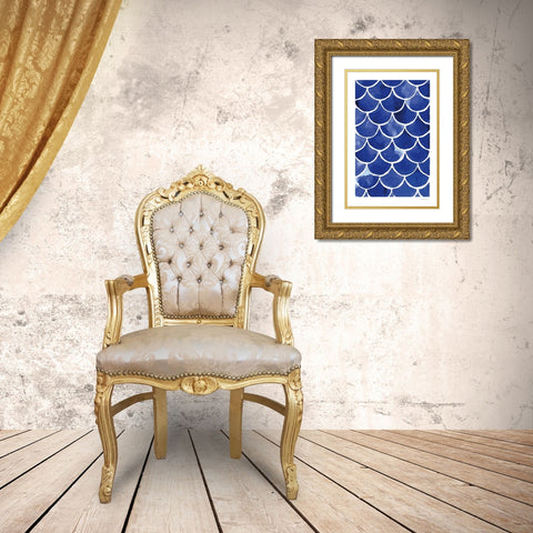 Blue Fish Waves Gold Ornate Wood Framed Art Print with Double Matting by Charro, Mercedes Lopez