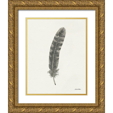 Springtime Feather I Gold Ornate Wood Framed Art Print with Double Matting by Miller, Sara Zieve
