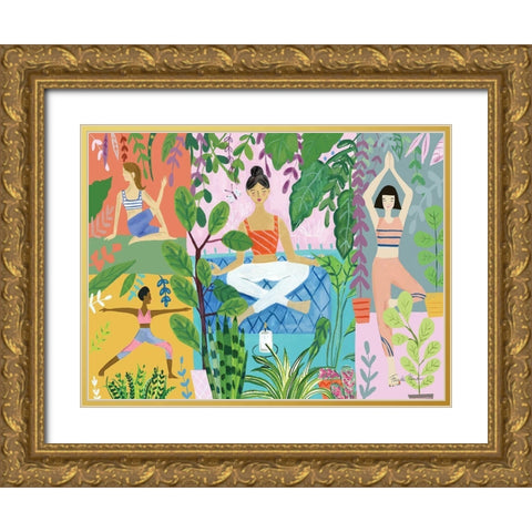 Yoga with Plants I Gold Ornate Wood Framed Art Print with Double Matting by Zaman, Farida