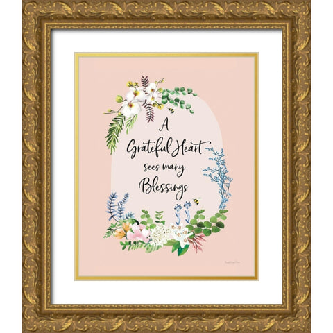 Gratitude Flowers I Gold Ornate Wood Framed Art Print with Double Matting by Charro, Mercedes Lopez