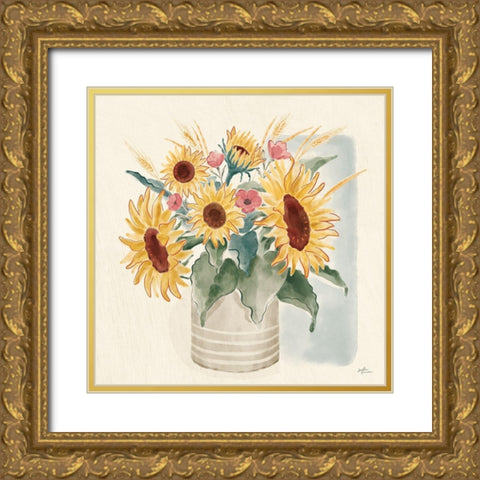 Sunflower Season V Bright Gold Ornate Wood Framed Art Print with Double Matting by Penner, Janelle