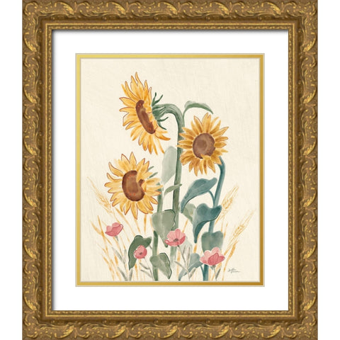 Sunflower Season IX Bright Gold Ornate Wood Framed Art Print with Double Matting by Penner, Janelle
