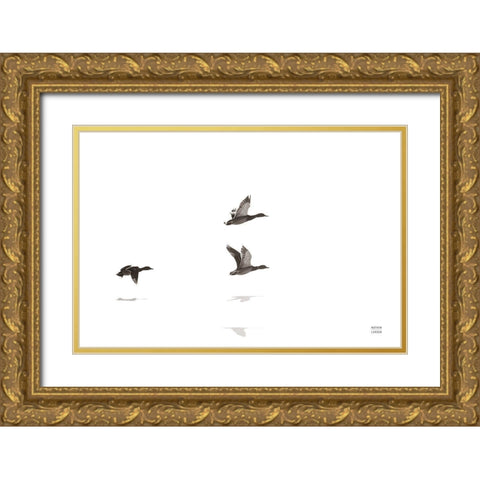 Three Departing Gold Ornate Wood Framed Art Print with Double Matting by Larson, Nathan