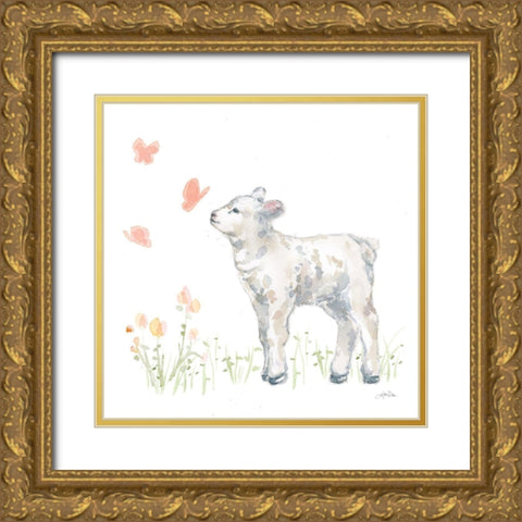 Spring Lamb IV Gold Ornate Wood Framed Art Print with Double Matting by Pete, Katrina