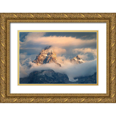 Grand Teton Clouds Color Gold Ornate Wood Framed Art Print with Double Matting by Majchrowicz, Alan