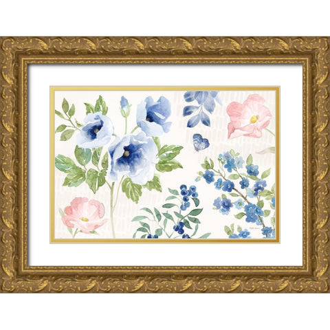 Indigo Petals I Gold Ornate Wood Framed Art Print with Double Matting by Grove, Beth