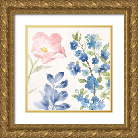 Indigo Petals II Gold Ornate Wood Framed Art Print with Double Matting by Grove, Beth