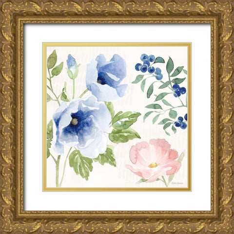 Indigo Petals III Gold Ornate Wood Framed Art Print with Double Matting by Grove, Beth