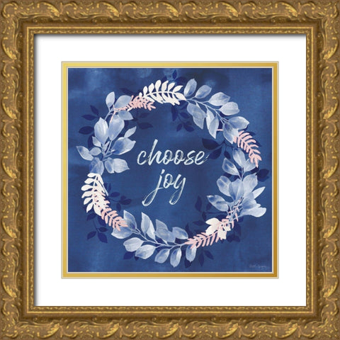 Indigo Petals V Gold Ornate Wood Framed Art Print with Double Matting by Grove, Beth