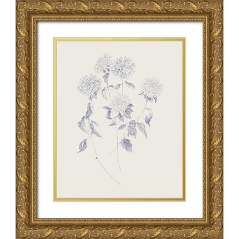 Flowers on White VI Blue Gold Ornate Wood Framed Art Print with Double Matting by Wild Apple Portfolio