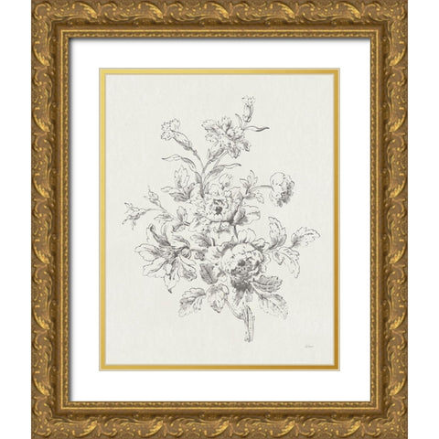 Toile Roses IX Neutral Gold Ornate Wood Framed Art Print with Double Matting by Schlabach, Sue