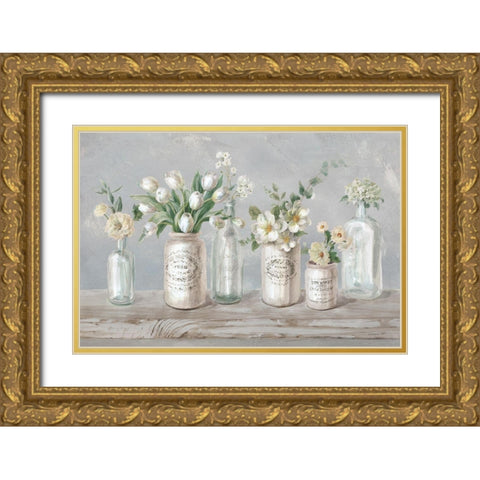 Marmalade Flowers I Neutral Gold Ornate Wood Framed Art Print with Double Matting by Nai, Danhui