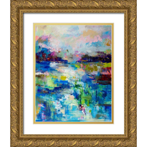 Abstract Evening Gold Ornate Wood Framed Art Print with Double Matting by Vertentes, Jeanette