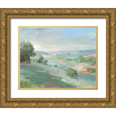 Valley in Sunshine Gold Ornate Wood Framed Art Print with Double Matting by Nai, Danhui