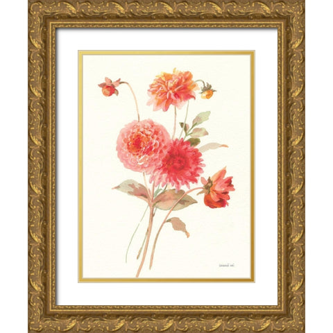 Summer Dahlias I Gold Ornate Wood Framed Art Print with Double Matting by Nai, Danhui