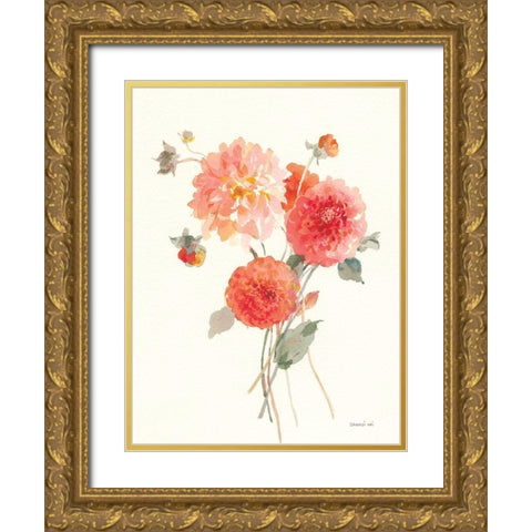 Summer Dahlias II Gold Ornate Wood Framed Art Print with Double Matting by Nai, Danhui