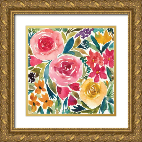 Summer Petals I Gold Ornate Wood Framed Art Print with Double Matting by Warrick, Cheryl