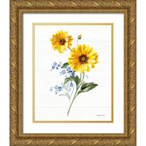 Bees and Blooms Flowers V Gold Ornate Wood Framed Art Print with Double Matting by Nai, Danhui