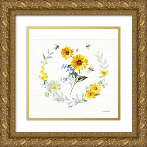 Bees and Blooms Flowers V with Wreath Gold Ornate Wood Framed Art Print with Double Matting by Nai, Danhui