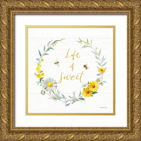 Bees and Blooms_Life is Sweet Wreath Gold Ornate Wood Framed Art Print with Double Matting by Nai, Danhui