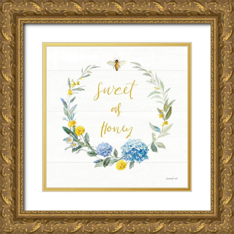 Bees and Blooms_Sweet As Honey Wreath Gold Ornate Wood Framed Art Print with Double Matting by Nai, Danhui