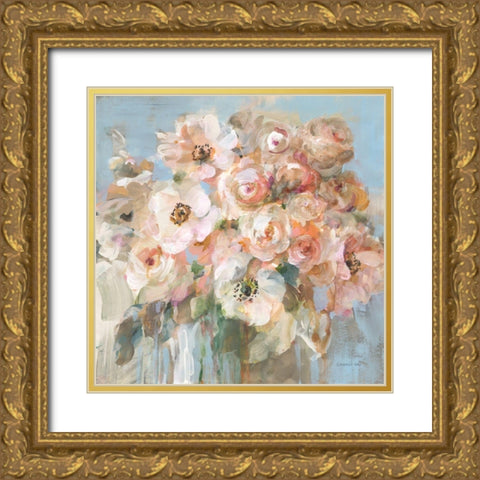 Blushing Bouquet Gold Ornate Wood Framed Art Print with Double Matting by Nai, Danhui