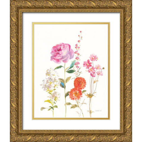 Picket Fence Flowers I Gold Ornate Wood Framed Art Print with Double Matting by Nai, Danhui