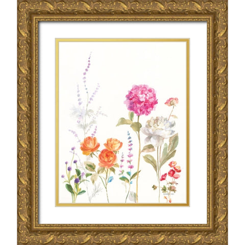 Picket Fence Flowers II Gold Ornate Wood Framed Art Print with Double Matting by Nai, Danhui