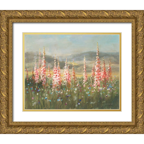 Wild Foxglove Meadow Gold Ornate Wood Framed Art Print with Double Matting by Nai, Danhui