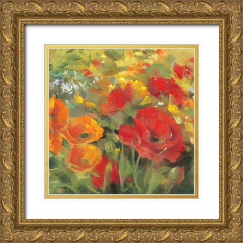 Oriental Poppy Field I Gold Ornate Wood Framed Art Print with Double Matting by Rowan, Carol