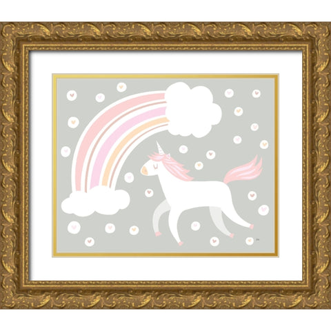 Happy Unicorn Neutral Gold Ornate Wood Framed Art Print with Double Matting by Averinos, Melissa