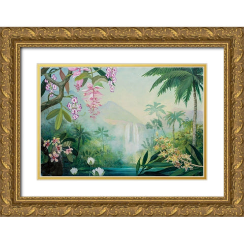 Tropical Falls Gold Ornate Wood Framed Art Print with Double Matting by Purinton, Julia