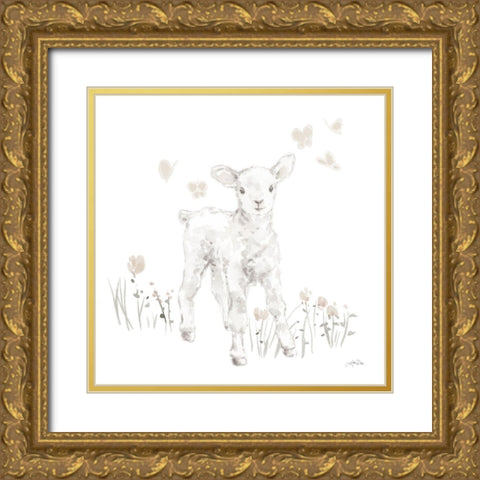 Spring Lambs I Neutral Gold Ornate Wood Framed Art Print with Double Matting by Pete, Katrina