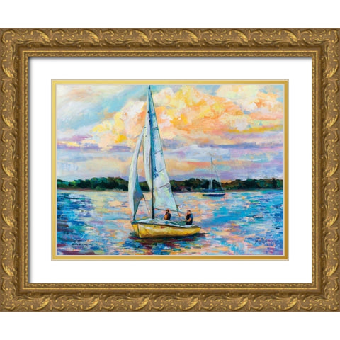 Sunday Sail Gold Ornate Wood Framed Art Print with Double Matting by Vertentes, Jeanette