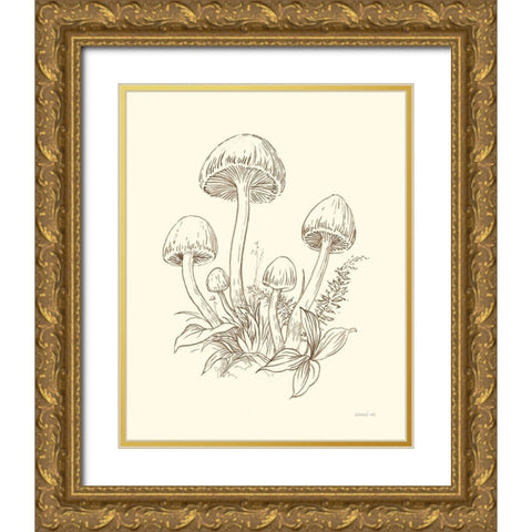 Nature Sketchebook IX Brown Gold Ornate Wood Framed Art Print with Double Matting by Nai, Danhui