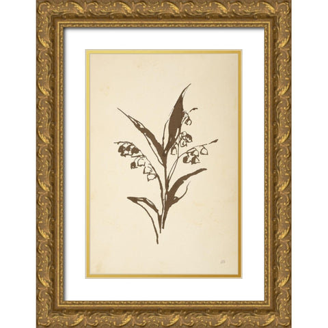 Vintage Line Lily of the Valley I Gold Ornate Wood Framed Art Print with Double Matting by Paschke, Chris