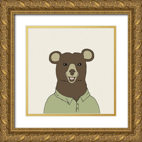 Bear on Cream Gold Ornate Wood Framed Art Print with Double Matting by Wild Apple Portfolio